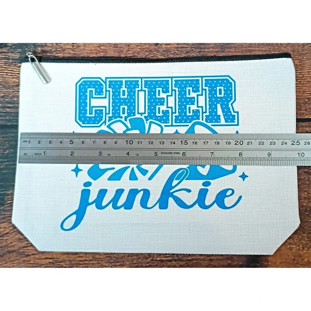 Cheer Junkie Canvas Makeup Bag‎ Cheerleading Accessory Pouch Blue White